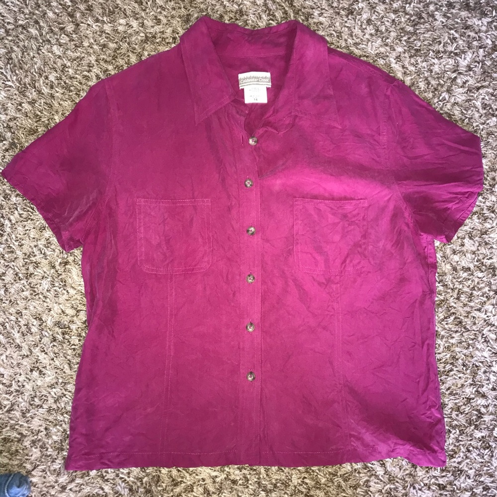Fuchsia button up silk top